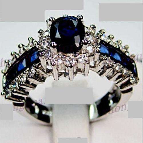 Ladies Stunning 10KT White Gold Filled Ring with Sapphire Stone